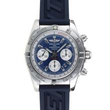 Breitling Chronomat B01 Asia Valjoux 7750 Movement Stick Markers with Blue Dial Rubber Strap