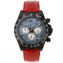 Rolex Daytona Working Chronograph PVD Case Red Diamond Markers with Blue MOP Dial Red Leather Strap