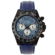 Rolex Daytona Working Chronograph PVD Case Blue Diamond Markers with Blue MOP Dial Blue Leather Strap