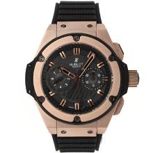 Hublot Big Bang King Chronograph Asia Valjoux 7750 Movement Rose Gold Case with Black Dial Rubber Strap-2