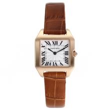 Cartier Santos 100 Rose Gold Case with White Dial Leather Strap