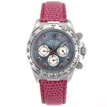 Rolex Daytona Working Chronograph Red Diamond Markers and Blue MOP Dial Pink Leather Strap