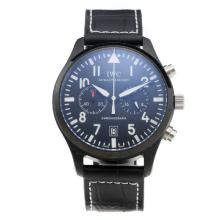 IWC Pilot Working Chronograph PVD Case with Black Dial-Leather Strap