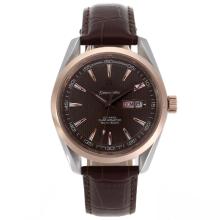Omega Seamaster Day-Date Automatic Two Tone Case with Brown Dial Leather Strap