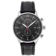 IWC Portuguese Working Chronograph with Black Dial Leather Strap-1