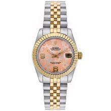 Rolex Datejust Automatic Two Tone with Pink Floral Motif Dial Mid Size