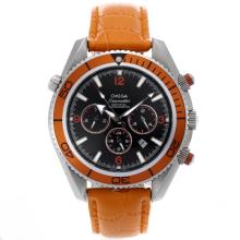 Omega Seamaster Planet Ocean Automatic with Orange Markers and Bezel-Leather Strap