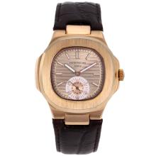 Patek Philippe Nautilus Automatic Rose Gold Case with Rose Gold Dial Leather Strap-1
