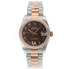 Rolex Datejust Swiss ETA 2836 Movement Two Tone Roman Markers with Brown Dial S/S Mid Size-3