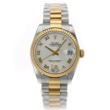 Rolex Datejust Swiss ETA 2836 Movement Two Tone Roman Markers with White Dial S/S Mid Size-2