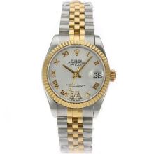 Rolex Datejust Swiss ETA 2836 Movement Two Tone Roman Markers with White Dial S/S Mid Size-1