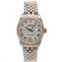 Rolex Datejust Swiss ETA 2836 Movement Two Tone Roman Markers with White Dial S/S Mid Size