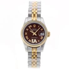 Rolex Datejust Swiss ETA 2671 Movement Two Tone Roman Markers with Brown Dial Lady Size