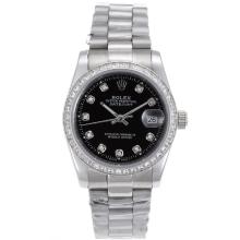 Rolex Datejust Automatic Diamond Marking and Bezel with Black Dial S/S-Sapphire Glass