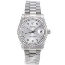 Rolex Datejust Automatic Diamond Marking and Bezel with Silver Dial S/S-Sapphire Glass