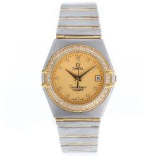 Omega Constellation Automatic Two Tone Diamond Bezel and Markers with Golden Dial 18K Plated Gold Movement-1