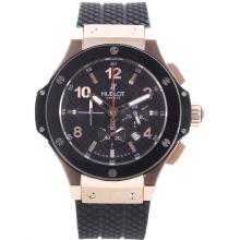 Hublot Big Bang Working Chrono Rose Gold Case Ceramic Bezel with Black Carbon Fibre Style Dial Same Chassis as 7750 Vers