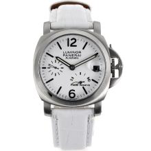 Panerai Luminor Working Power Reserve Automatic with White Dial White Leather Strap