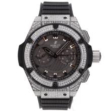 Hublot Big Bang King Chronograph Asia Valjoux 7750 Movement Diamond Case and Bezel with Black Dial Rubber Strap-1