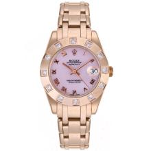 Rolex Masterpiece Swiss ETA 2836 Movement Full Rose Gold Diamond Marking with Pink MOP Dial Mid Size