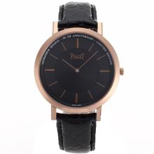 Piaget Altiplano Unitas 6497 Movement Rose Gold Case with Black Dial Leather Strap