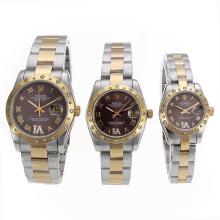 Rolex Datejust Automatic Two Tone Diamond Bezel Roman Markers with Brown Dial Sapphire Glass-1