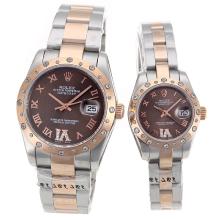 Rolex Datejust Automatic Two Tone Diamond Bezel Roman Markers with Brown Dial Sapphire Glass