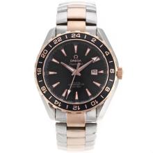 Omega Seamaster Co-Axial Two Tone Stick Markers with Black Dial