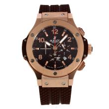 Hublot Big Bang Working Chrono Rose Gold Case Stick/Number Markers with Brown Carbon Fibre Style Dial Rubber Strap-3